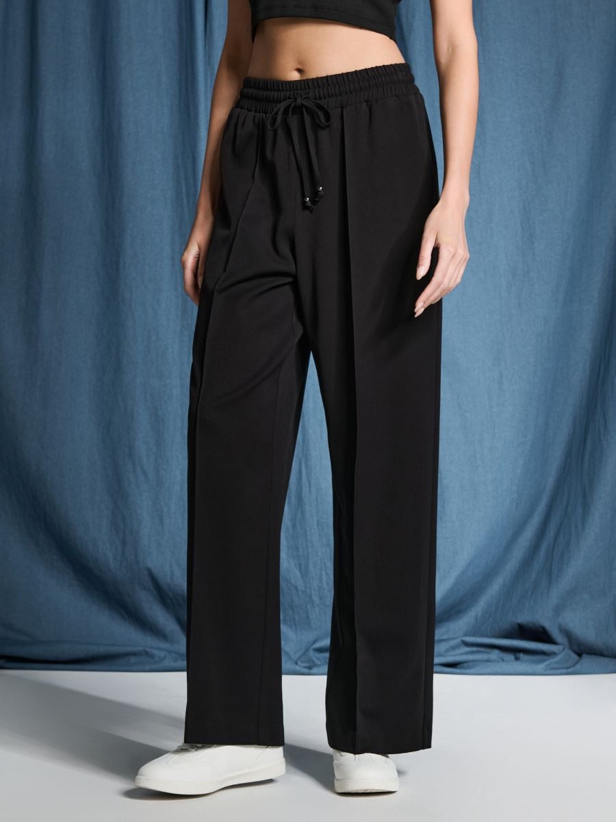 【MODERNIF】Lete Pigment Wide Pants Werables Terraced Wide Leg Ruched Flare Drawstring Pant