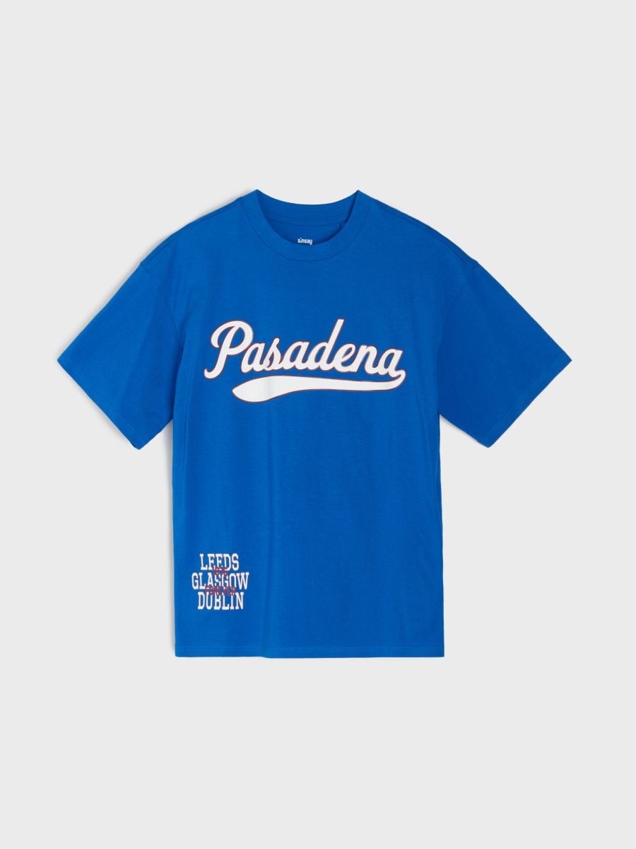 Tricou din bumbac cu inscripție Pasadena - albastru - SINSAY