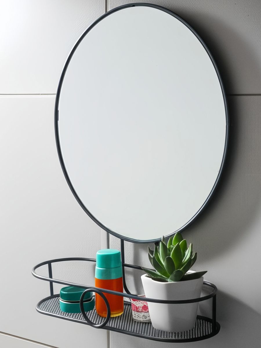 Дзеркало з полицею - сірий - SINSAY