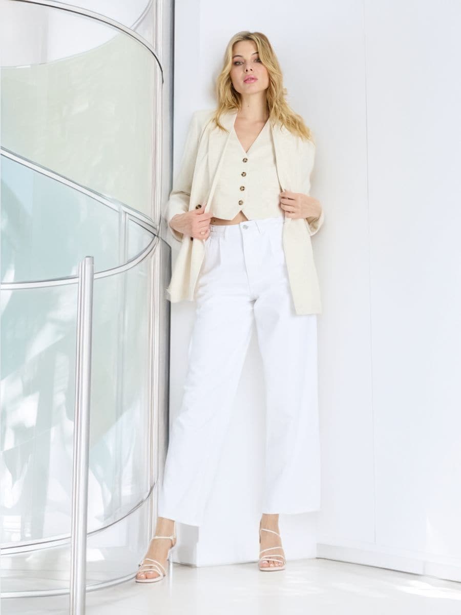 Teksapüksid wide leg - valge - SINSAY