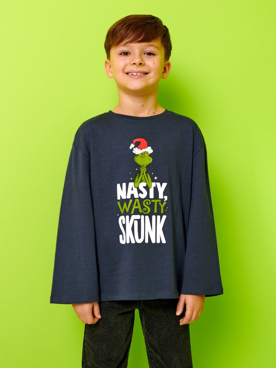 Tričko s dlhými rukávmi Grinch - sivomodrá - SINSAY