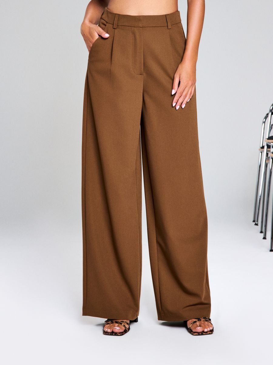 Kalhoty wide leg - hnědá - SINSAY