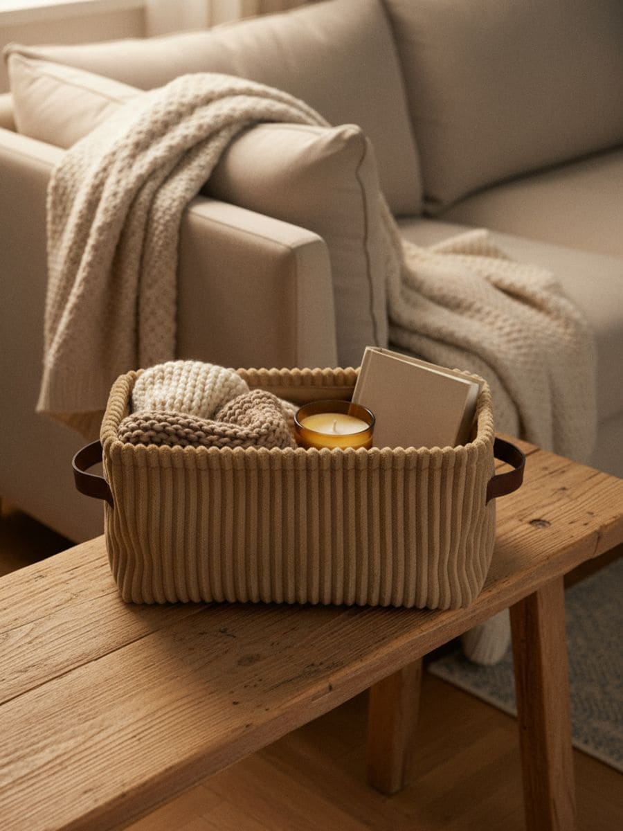 Tepitud hoiukorv sangadega - beež - SINSAY