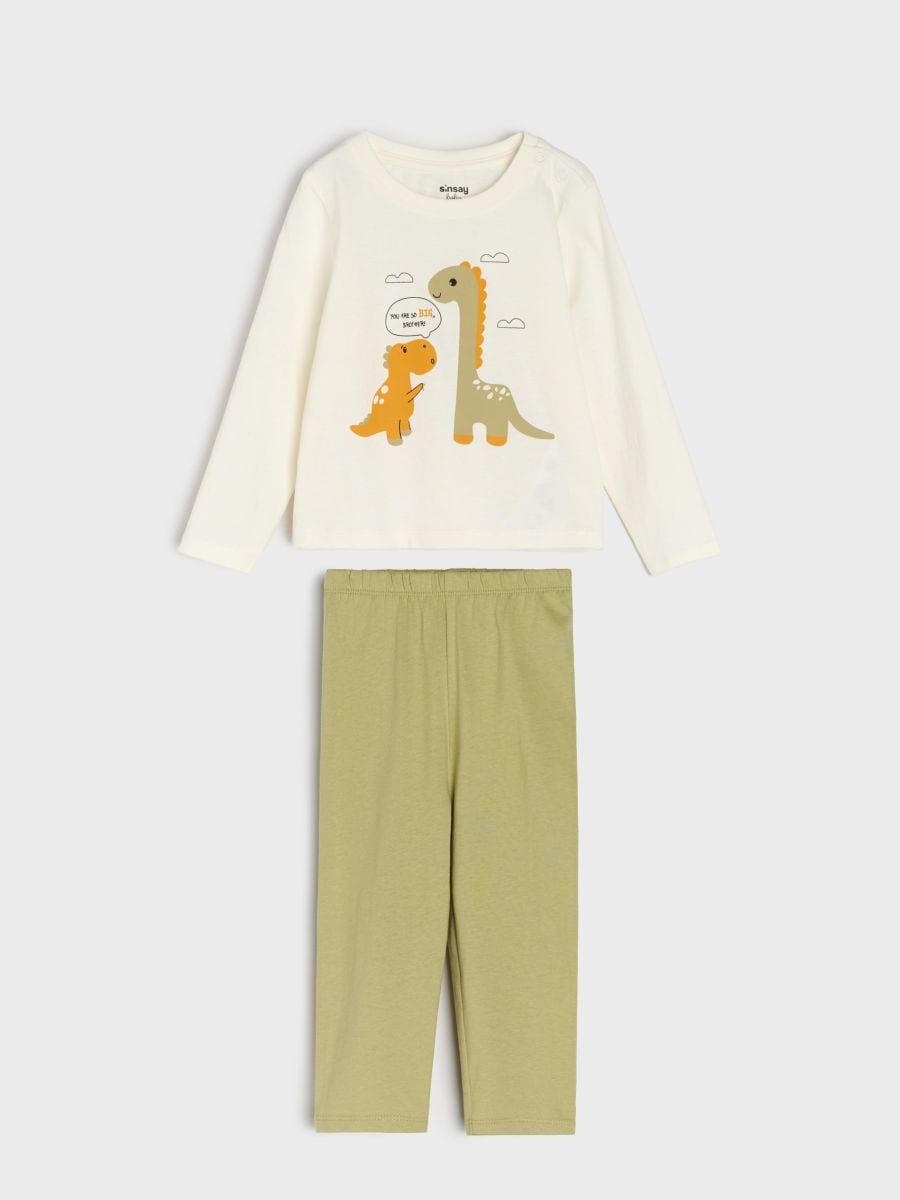 Δίδυμη πιτζάμα με μοτίβο δεινοσαύρου - κρεμ - SINSAY