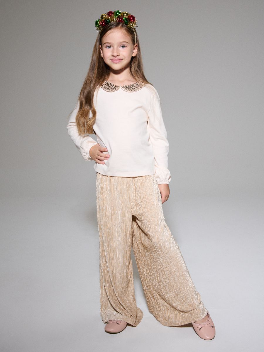 Памучна блуза - кремав - SINSAY