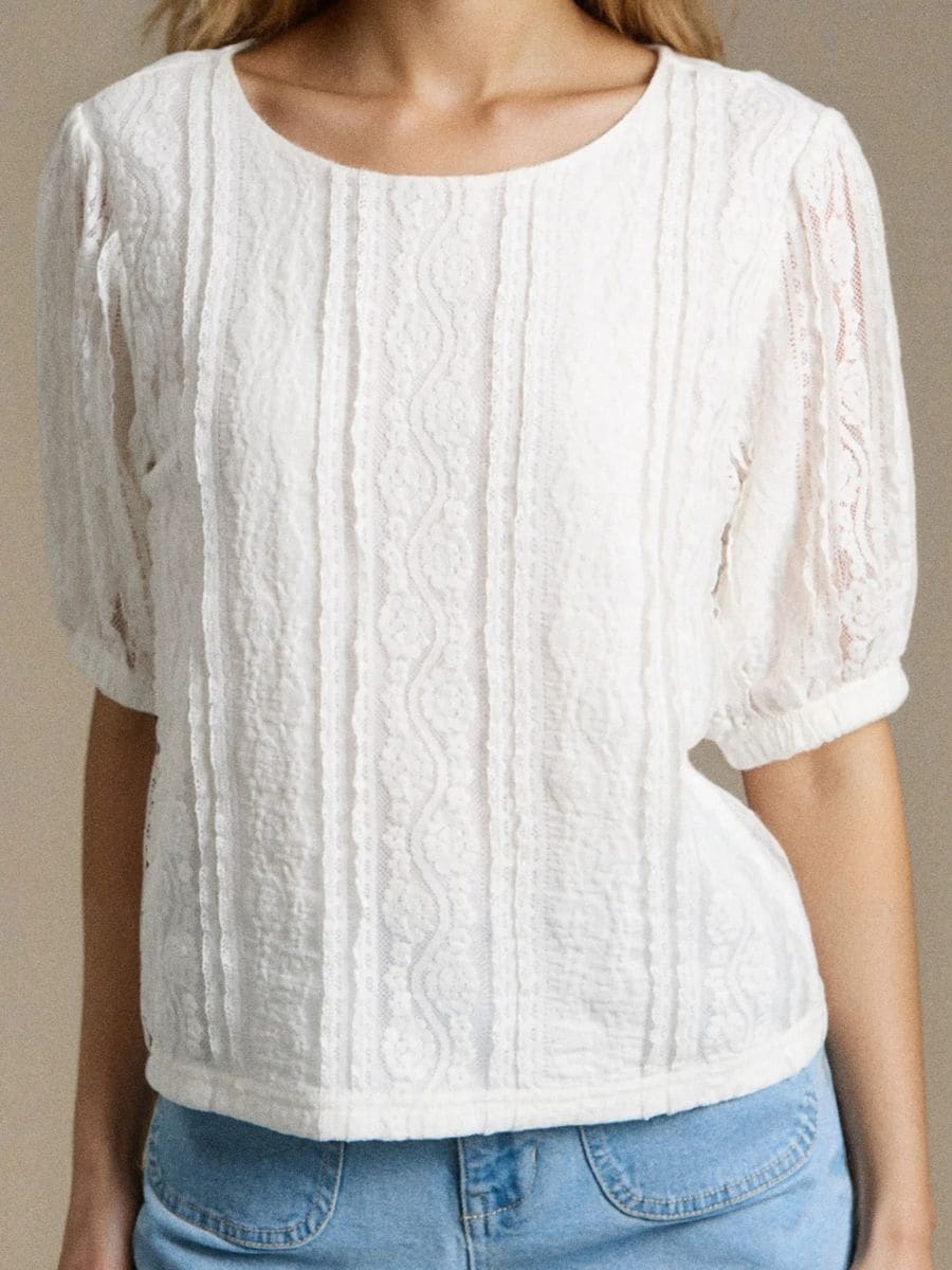 Bluzka z koronką - kremowy - SINSAY