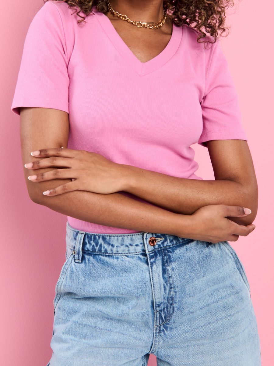 Βαμβακερή μπλούζα - ροζ - SINSAY