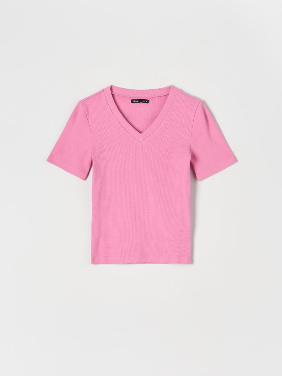 Kokvilnas T-krekls - rozā - SINSAY