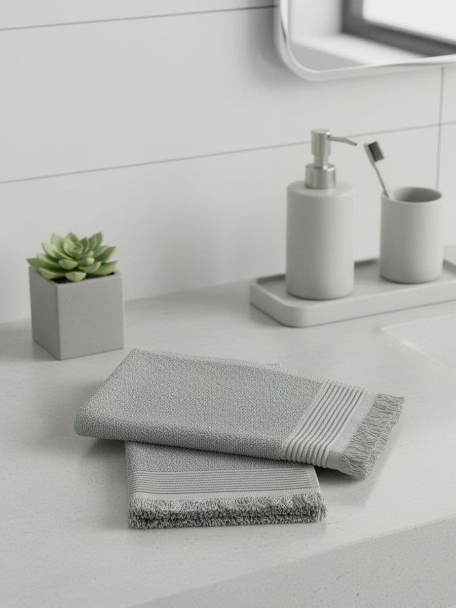 Sada bavlněných ručníků s třásněmi 2 pack - zelená - SINSAY