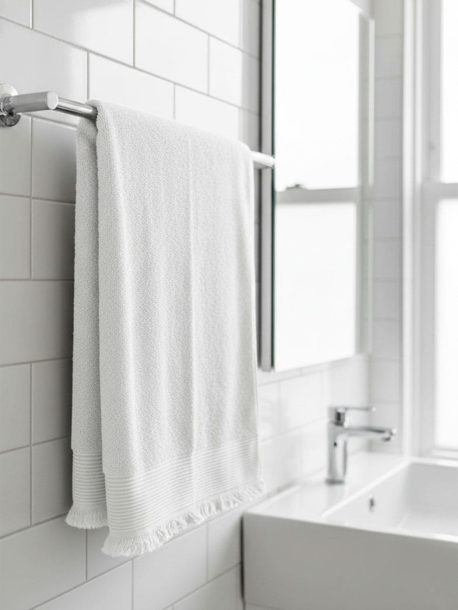 Bawełniany ręcznik z frędzlami - biały - SINSAY