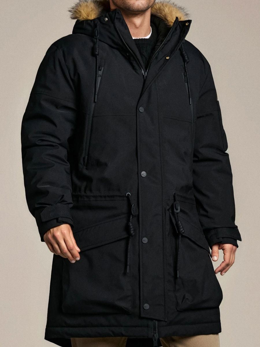 Kurtka puffer z kapturem - czarny - SINSAY