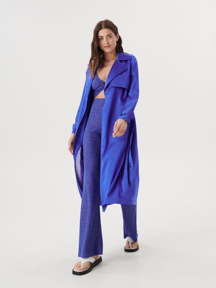 Jachetă cu cordon în talie - albastru-violet - SINSAY