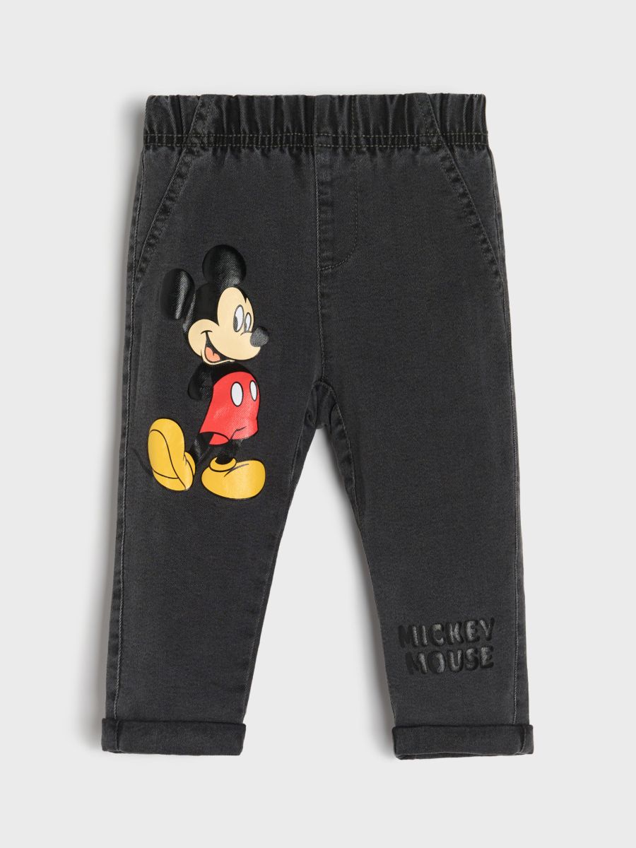 Jeansy z ociepleniem z nadrukiem Mickey Mouse - szary - SINSAY