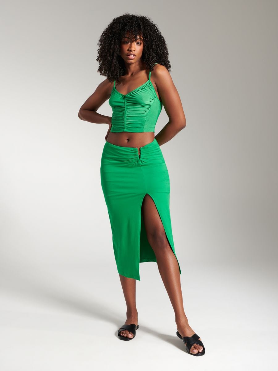 Midi skirt with split - fresh green - SINSAY