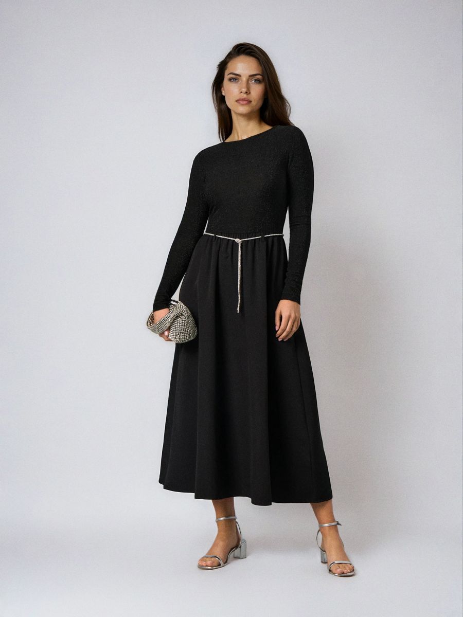 Dámské šaty s páskem - černá - SINSAY
