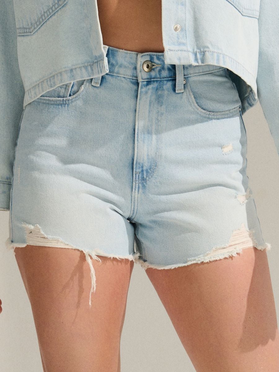 Strgani jeans kratke hlače - modra - SINSAY
