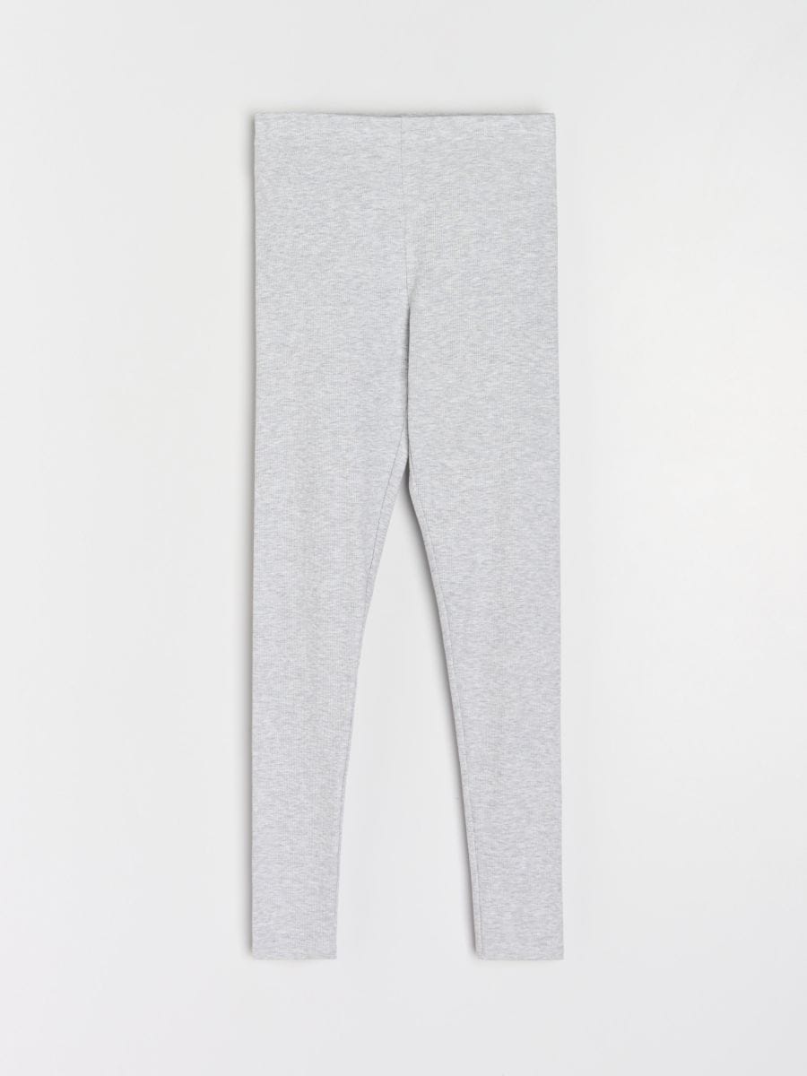 Prążkowane legginsy z gumką w pasie - szary - SINSAY