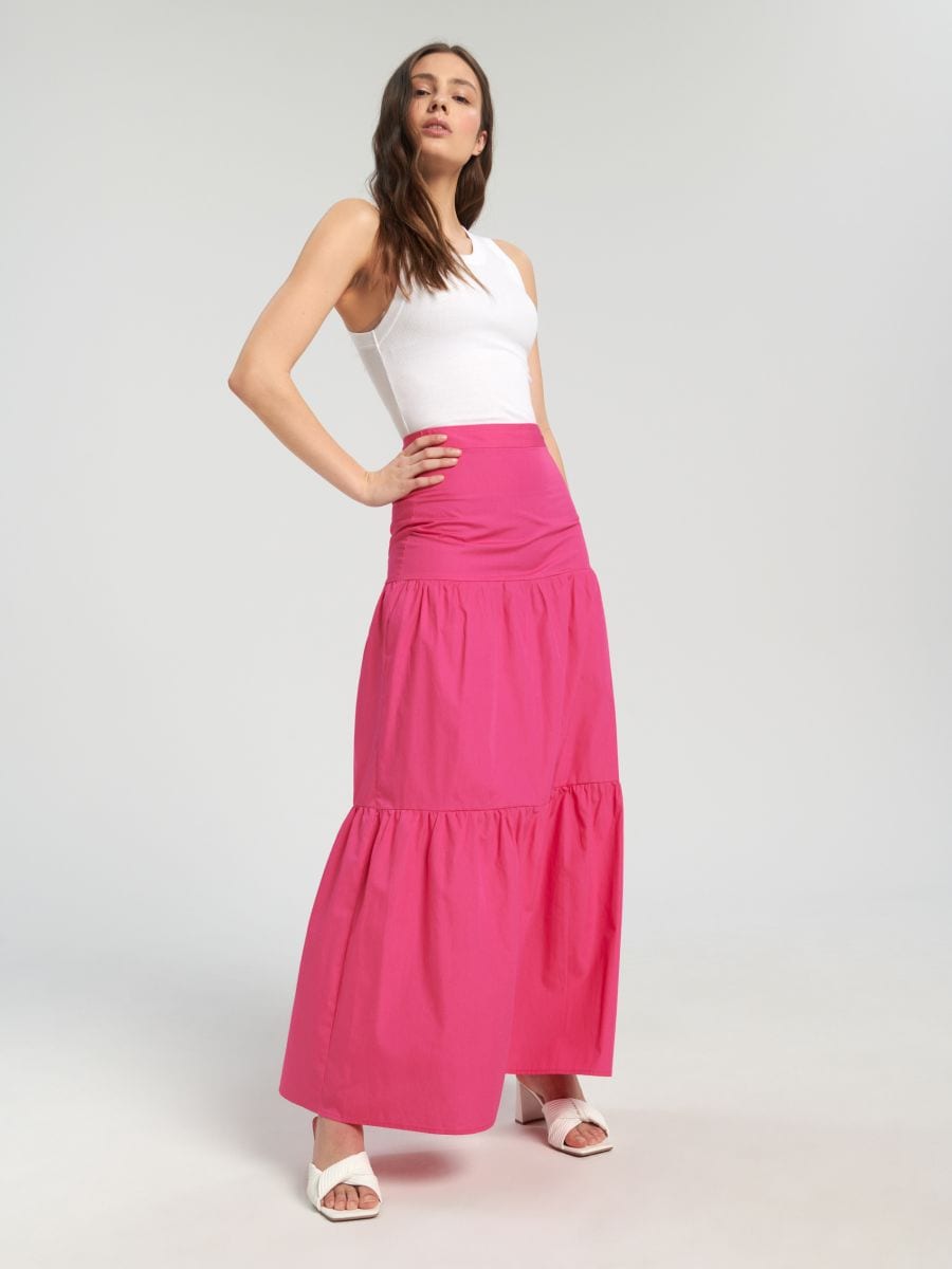 Ruched maxi skirt - hot pink - SINSAY