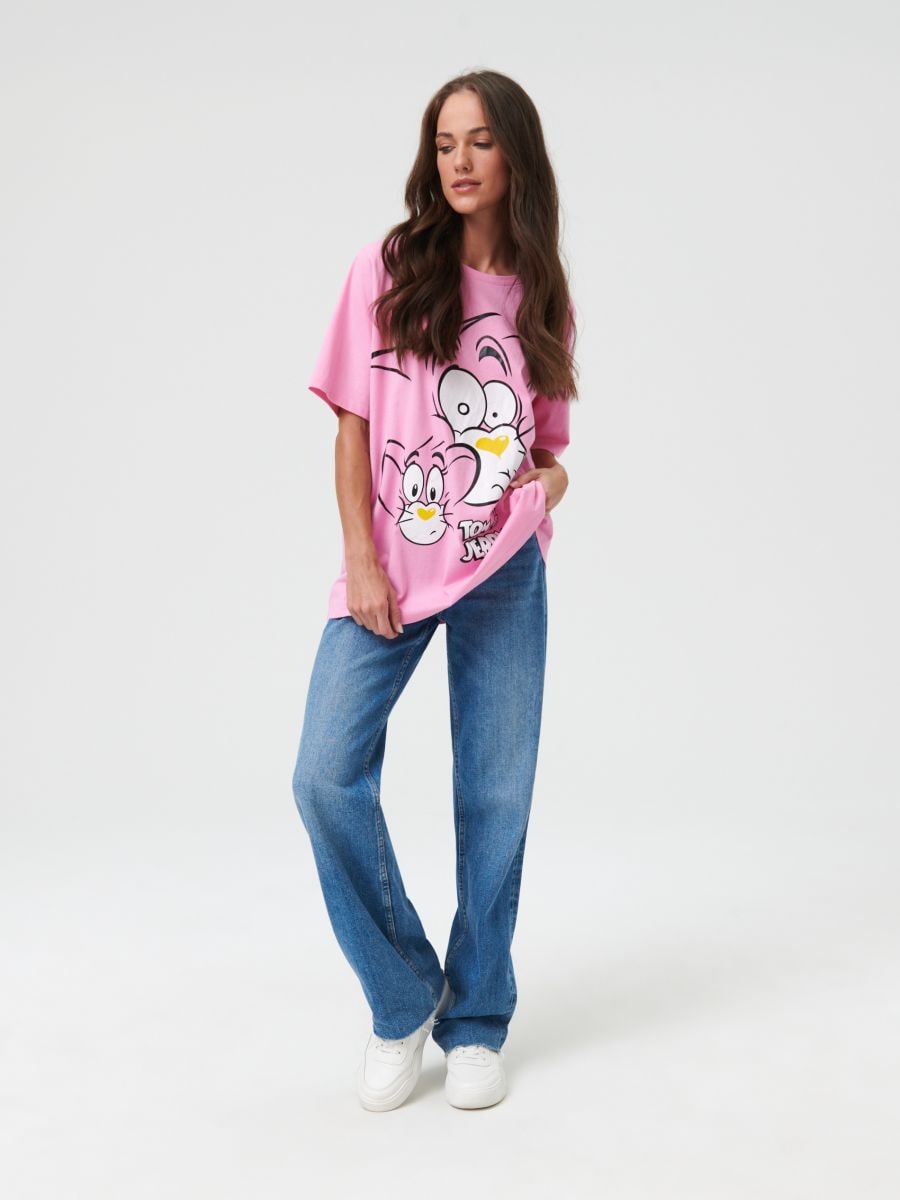 Boxy T-shirt Color pink - SINSAY - 8053J-30X