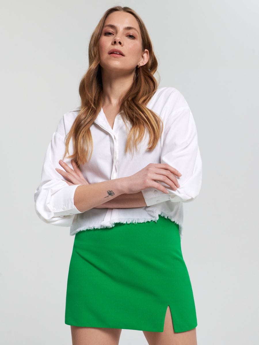 Buy Sinsay women solid pull on mini skirt maroon Online
