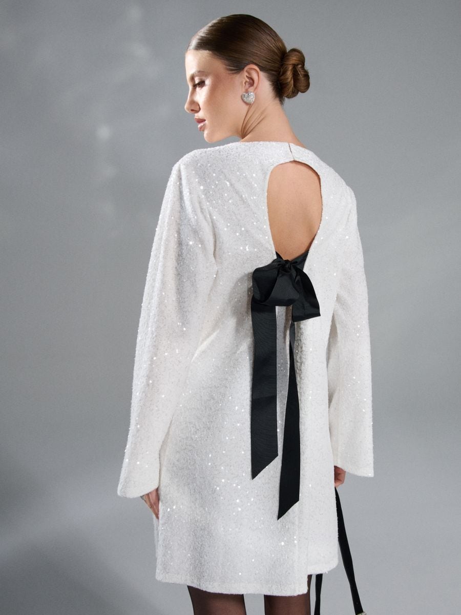 Mini haljina sa šljokicama - krem - SINSAY