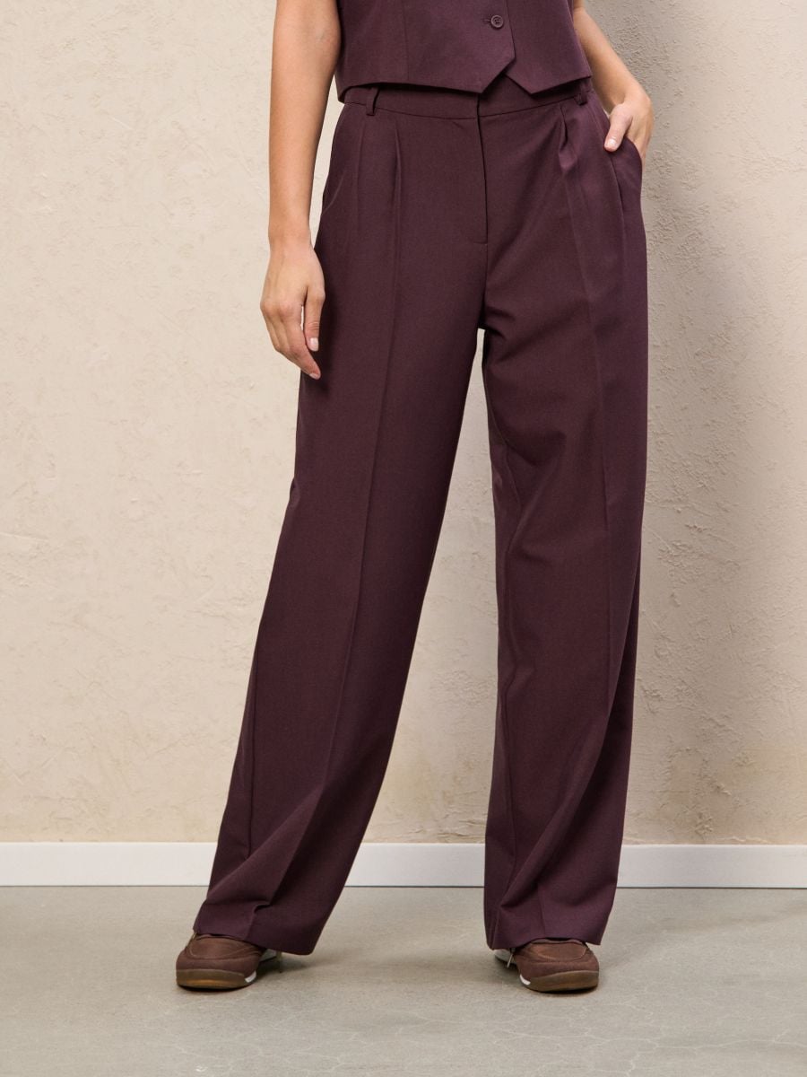 Pantaloni wide-leg cu pliuri - bordo - SINSAY