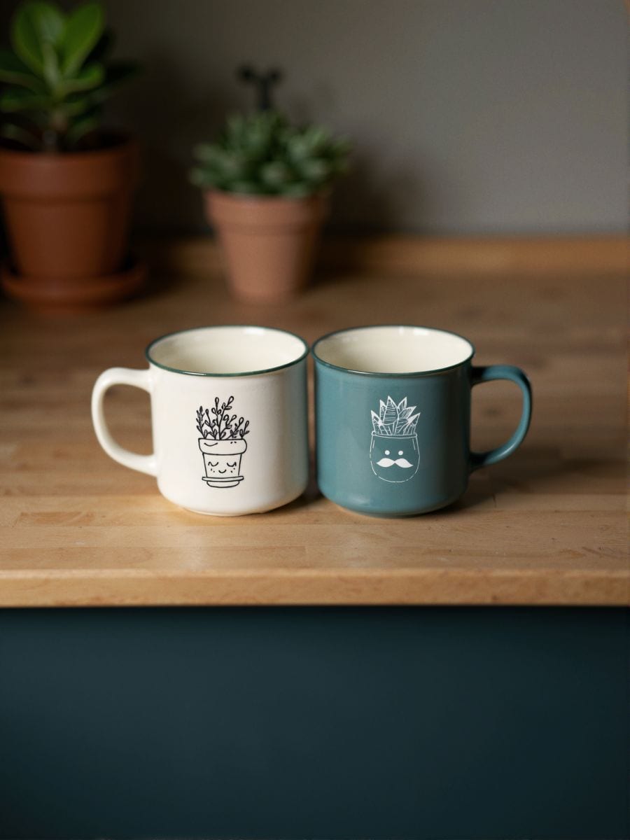 Kubki porcelanowe z nadrukiem 2 pack - wielobarwny - SINSAY