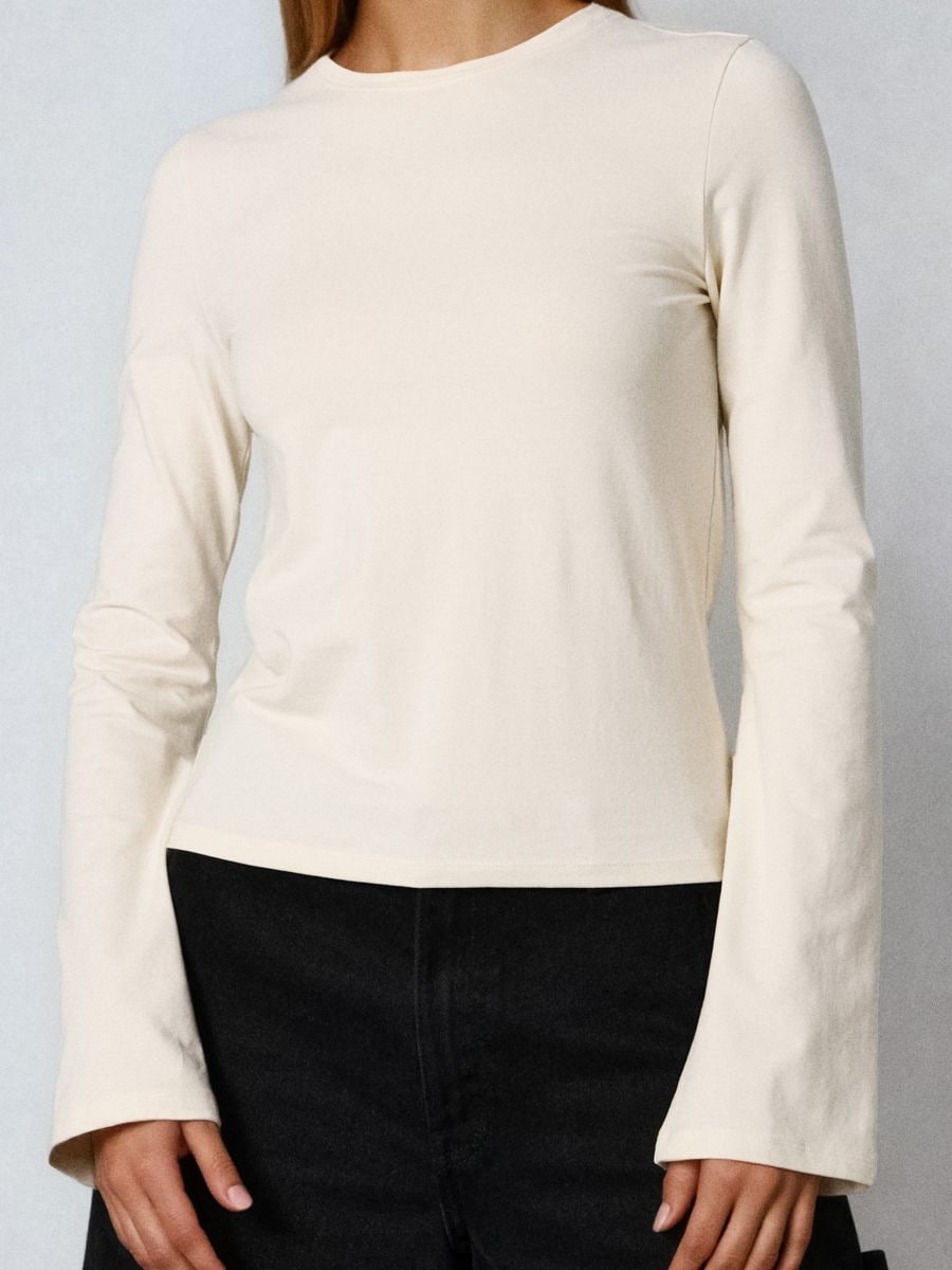 Bluzka z długim rękawem - kremowy - SINSAY