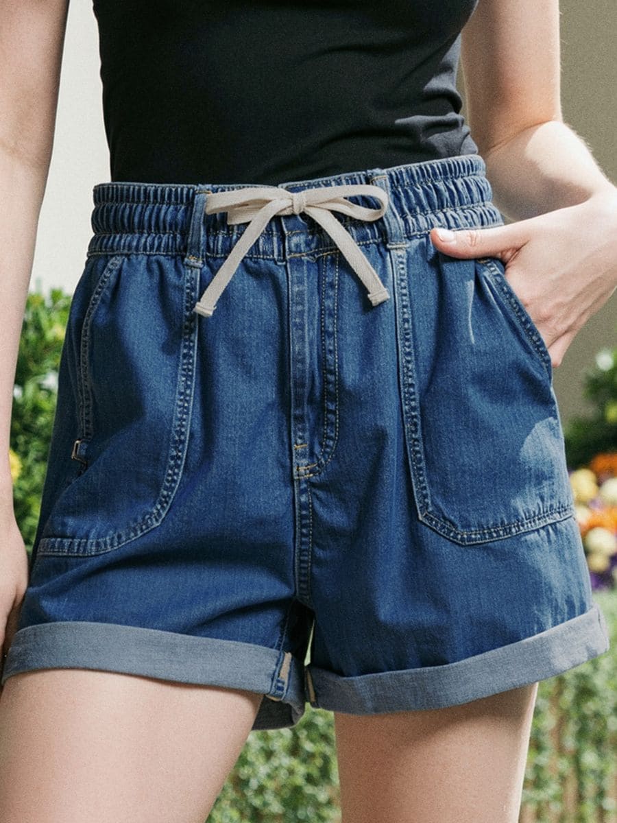 Szorty jeansowe paperbag high waist - niebieski - SINSAY