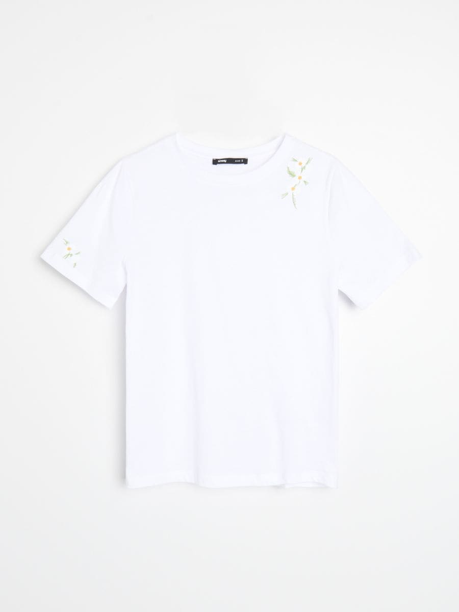 Tricou cu broderie decorativă - alb - SINSAY