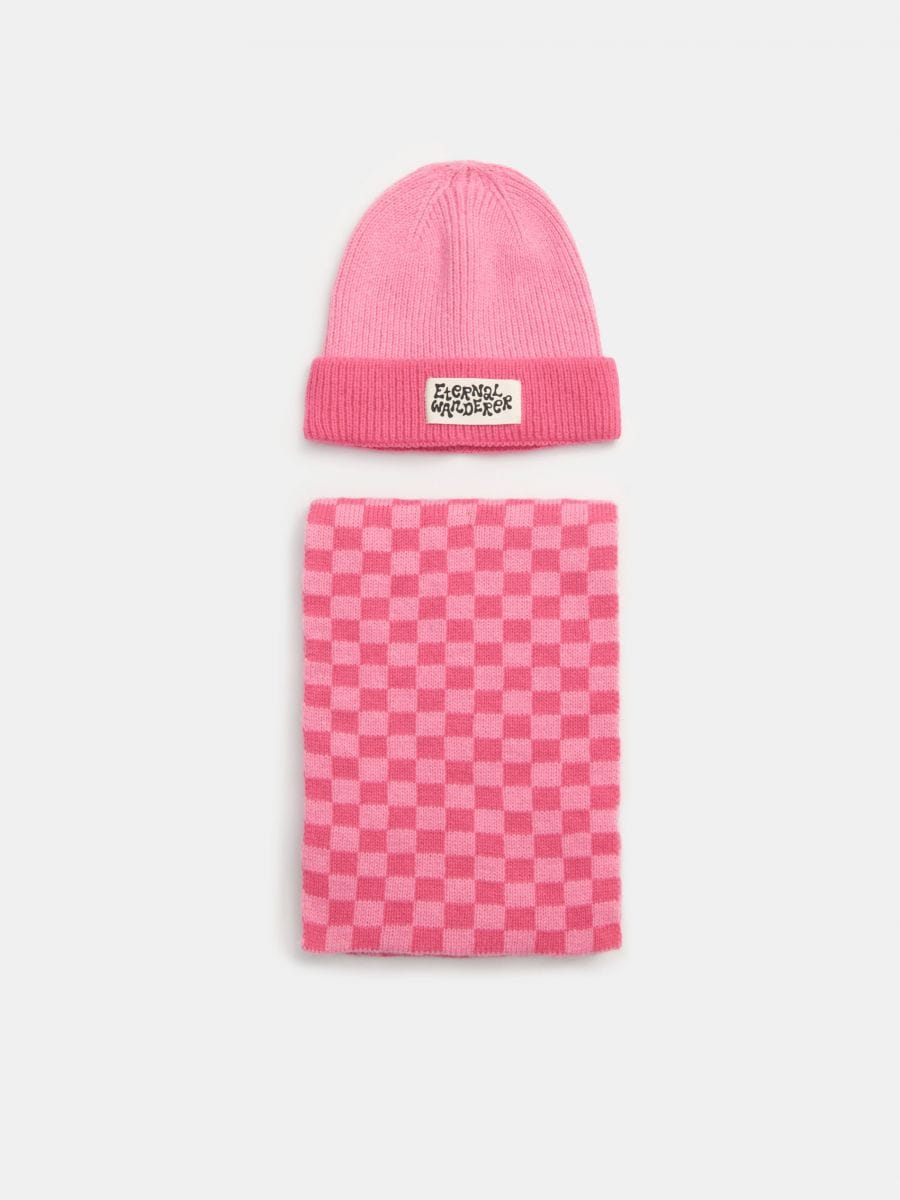 Комплект із шапки-біні та шарфа - пастельний рожевий - SINSAY