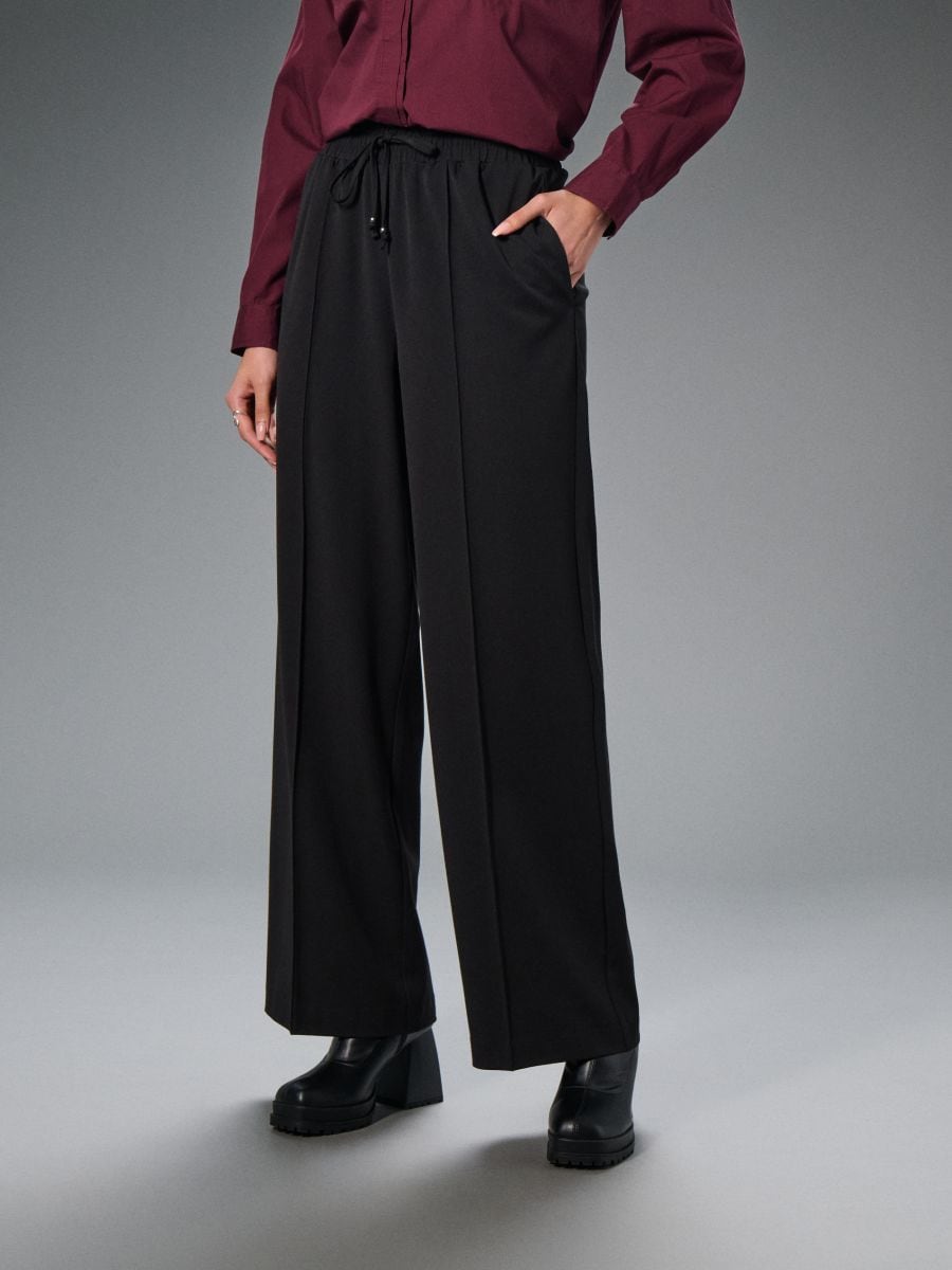 Pantaloni wide leg - negru - SINSAY