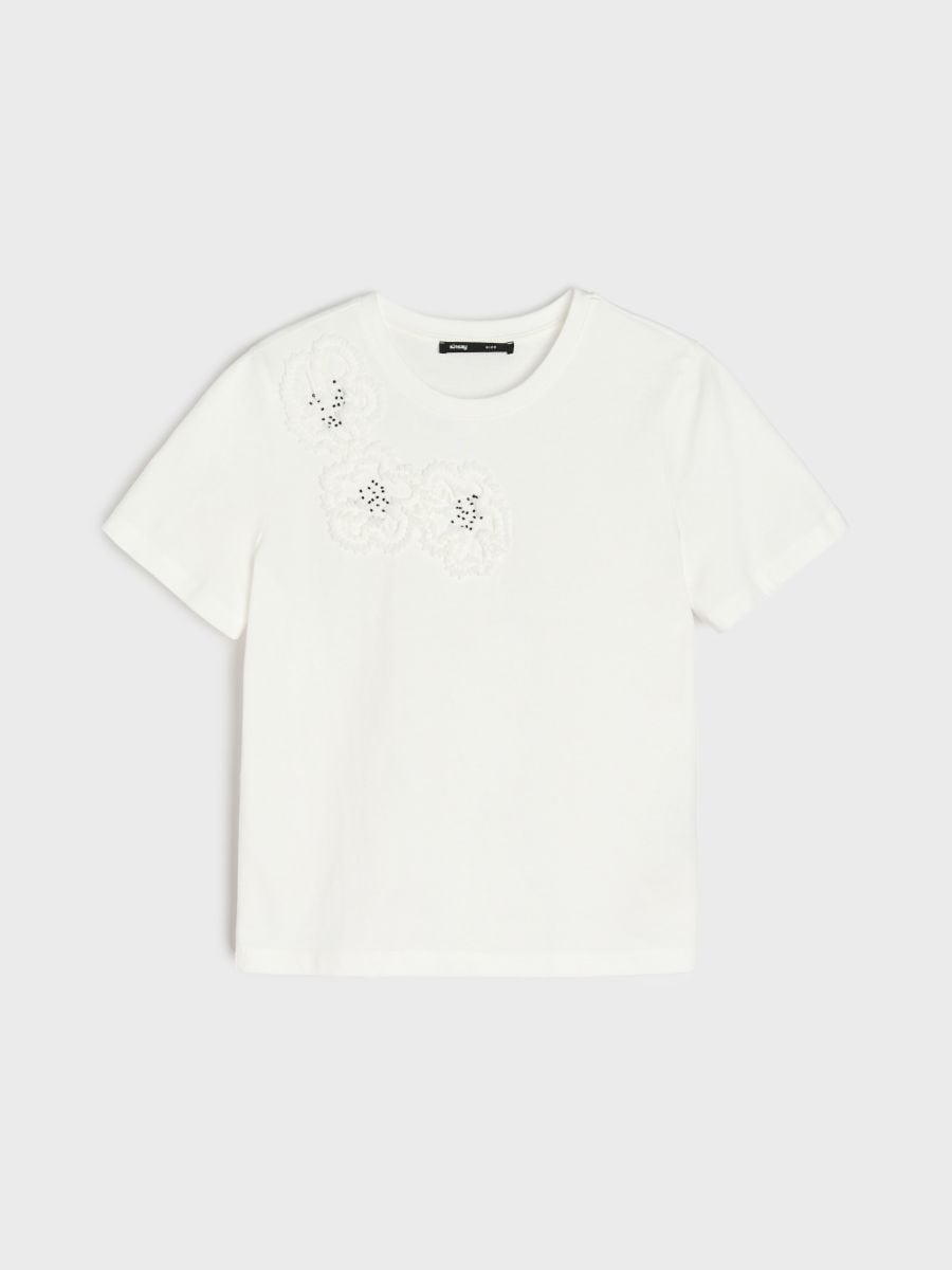 Tricou din bumbac cu aplicație 3D - alb - SINSAY