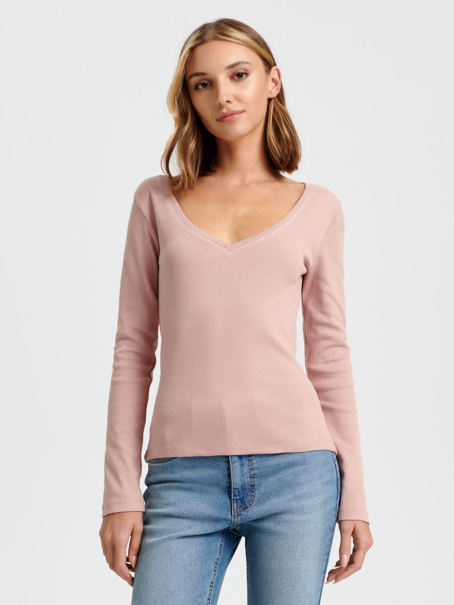 Блуза с дълъг ръкав - розов - SINSAY