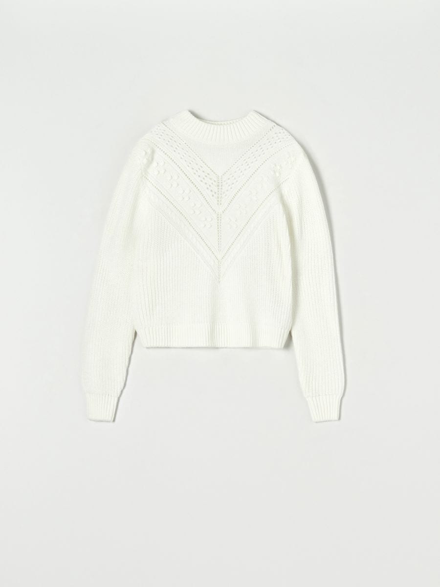 Sweter z ozdobnym splotem - kremowy - SINSAY
