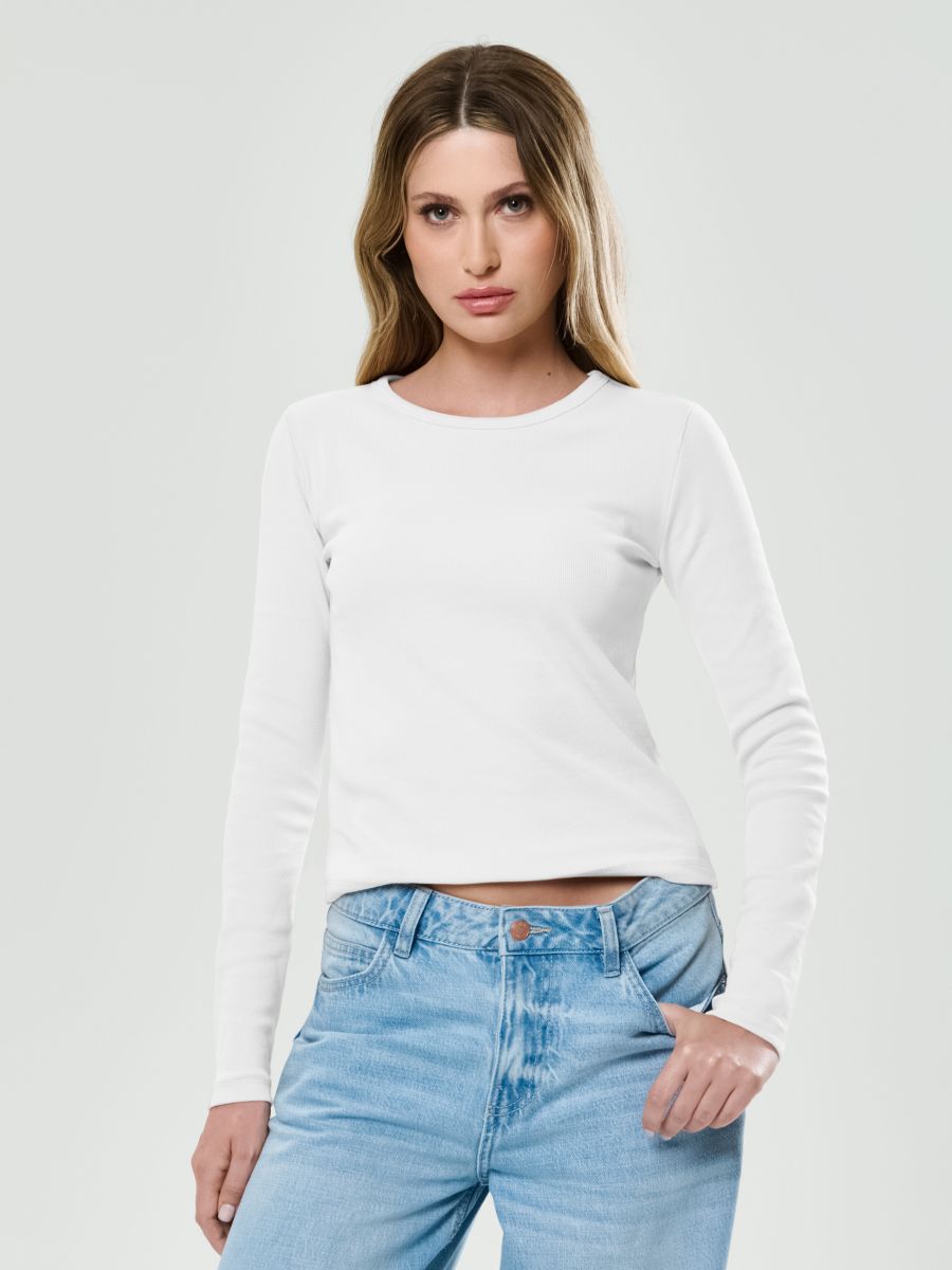 Rebrasta majica - krema - SINSAY