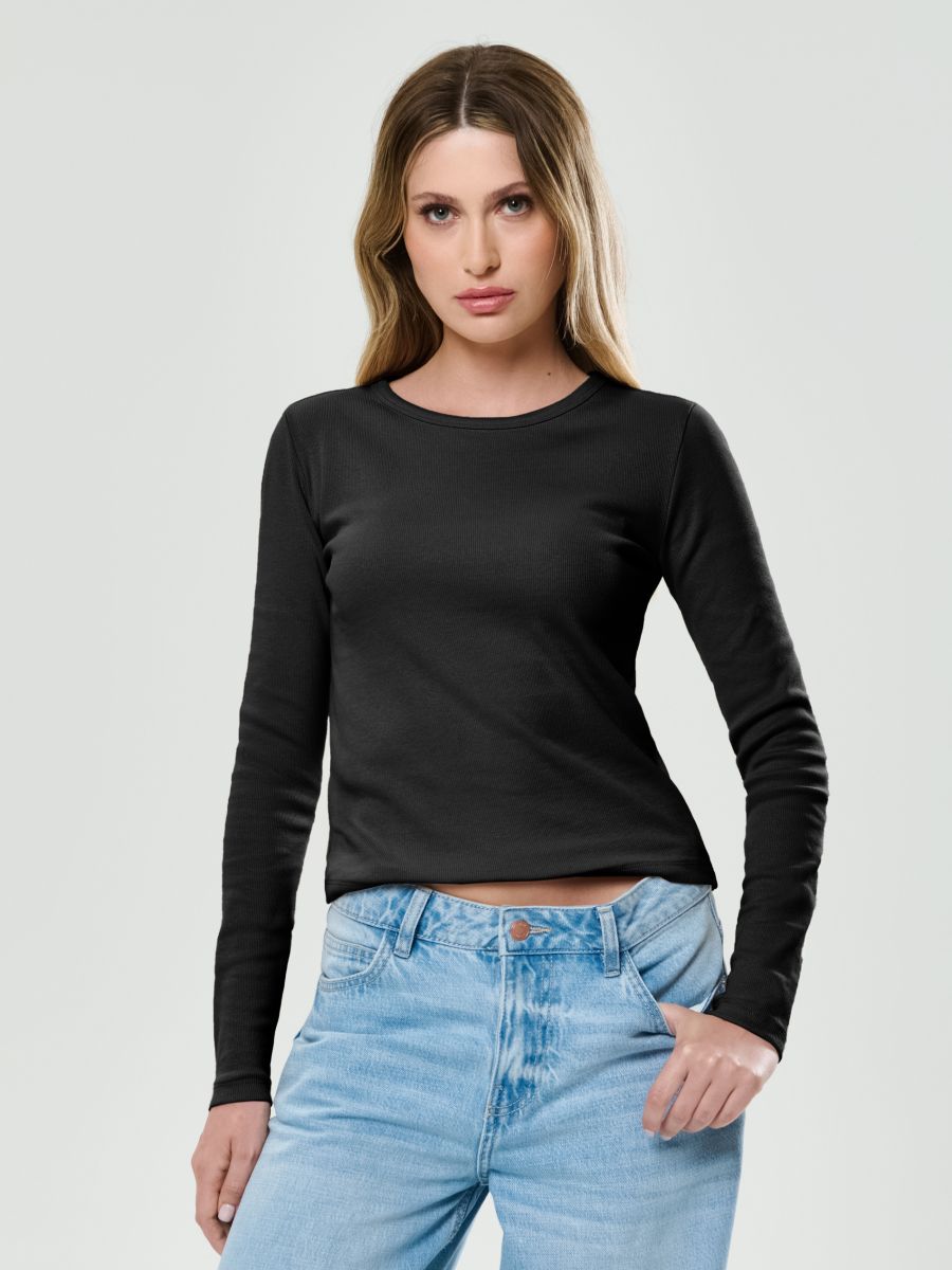Ribbed top - nero - SINSAY