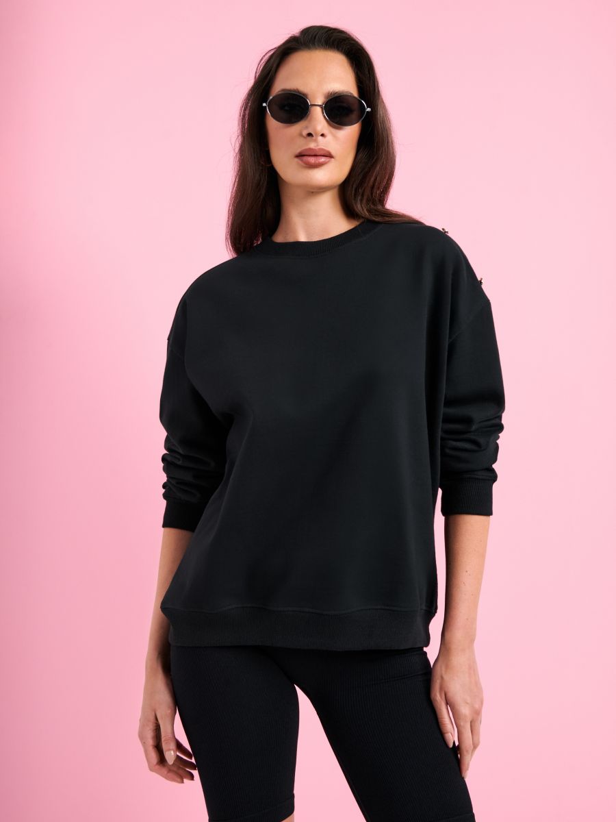 Sporta džemperis ar rievotām malām - melns - SINSAY
