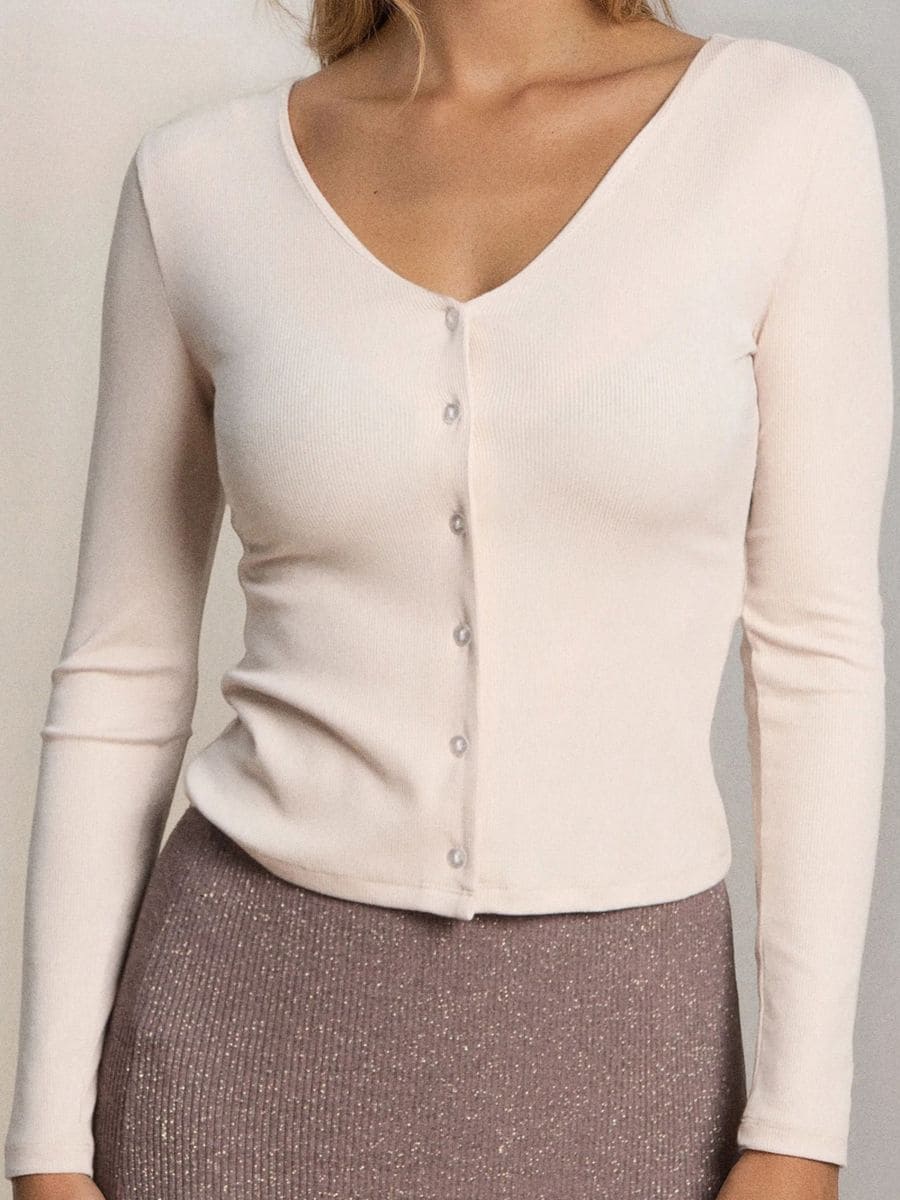 Rebrasta bluza - bež - SINSAY