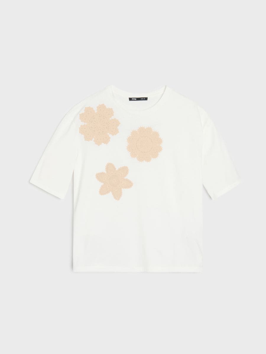 Tricou din bumbac cu aplicație 3D - crem - SINSAY