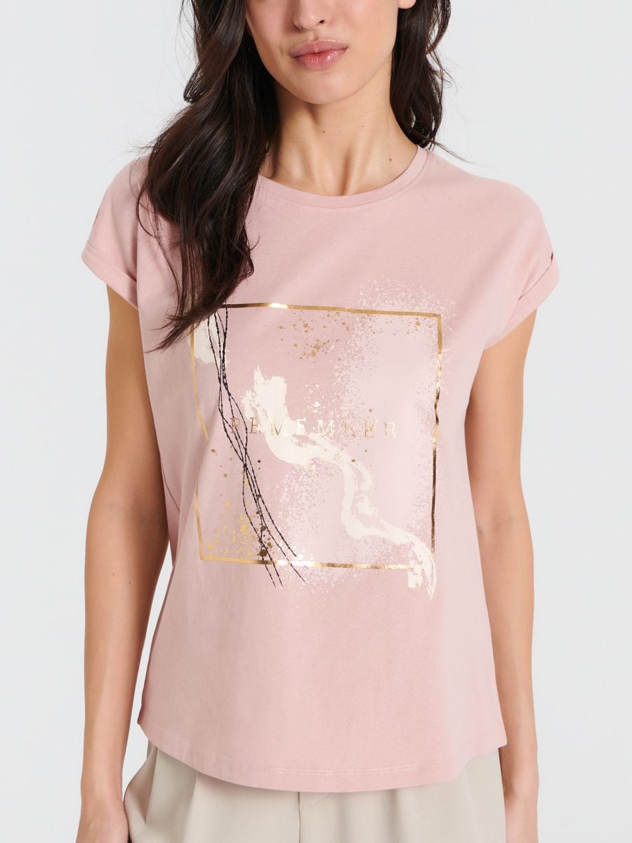 T-shirt con stampa - rosa - SINSAY