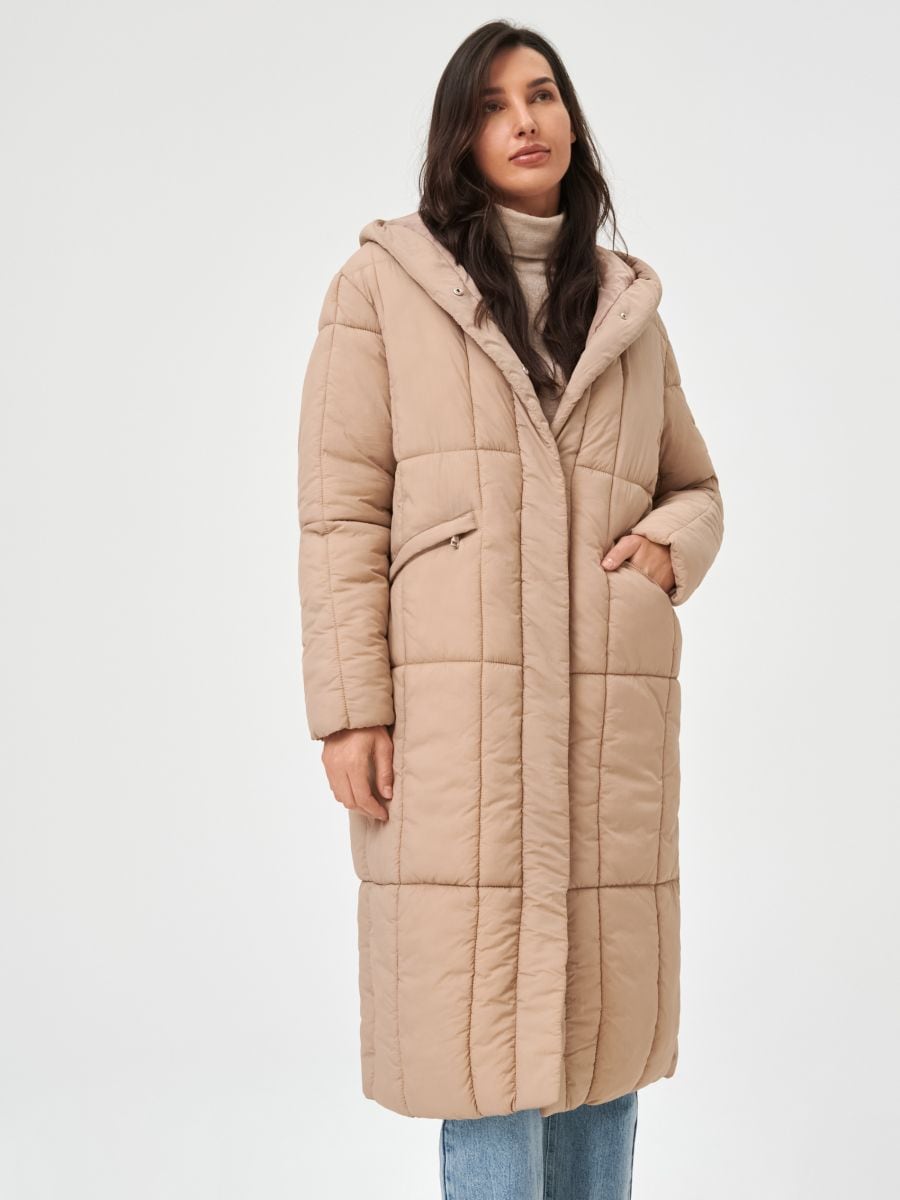 Kabát s kapucňou - béžová - SINSAY