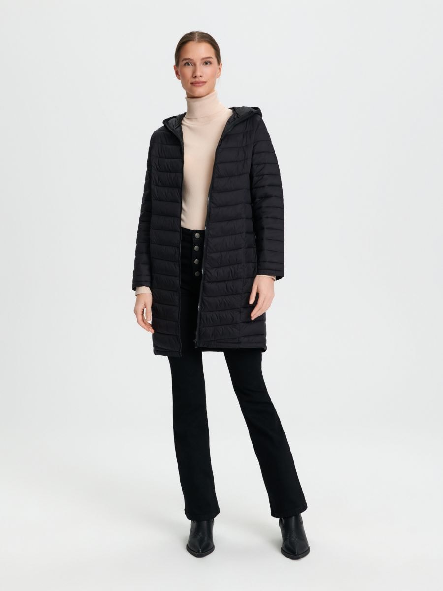 Quilted coat - black - SINSAY