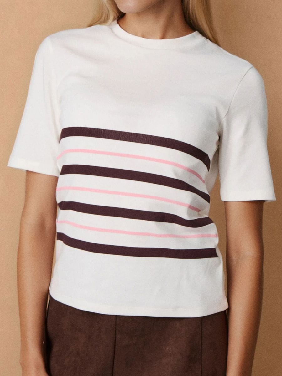 Ριγέ μπλούζα - κρεμ - SINSAY