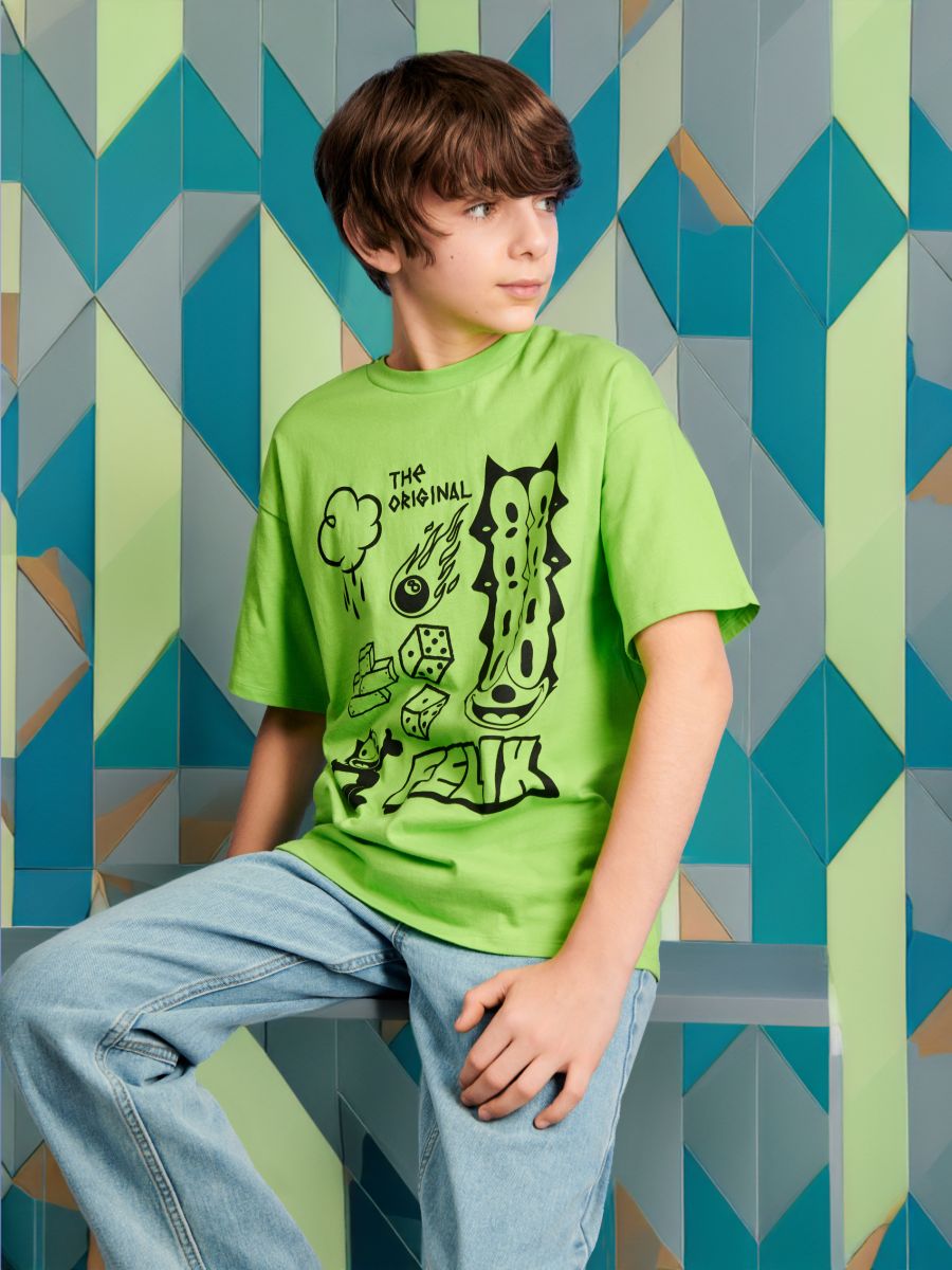 Тениска Felix the Cat - жълтозелено - SINSAY