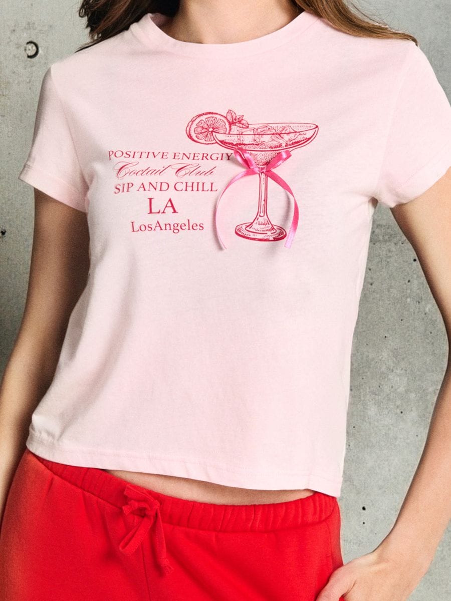 Pamučna majica sa printom - roze - SINSAY