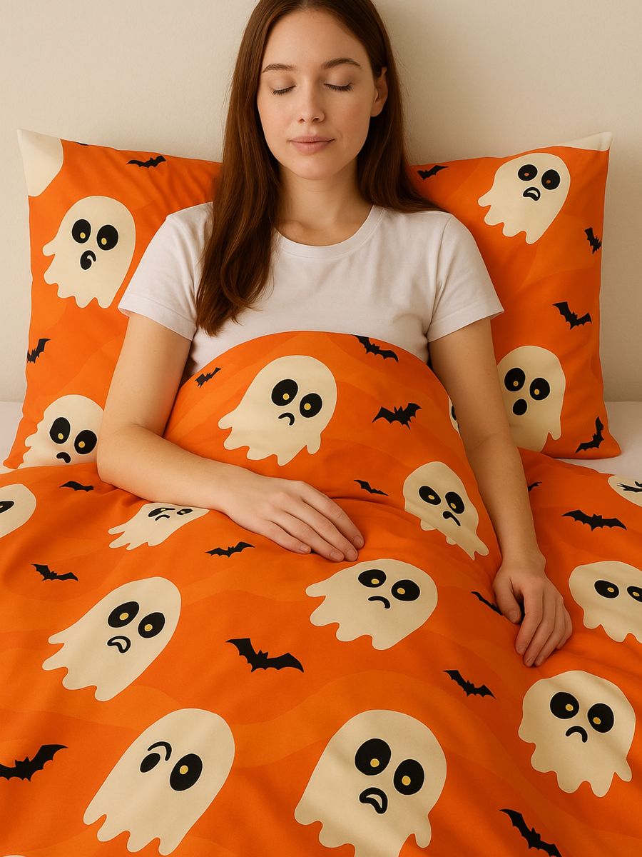 Komplet pościeli z motywem halloweenowym - pomarańczowy - SINSAY