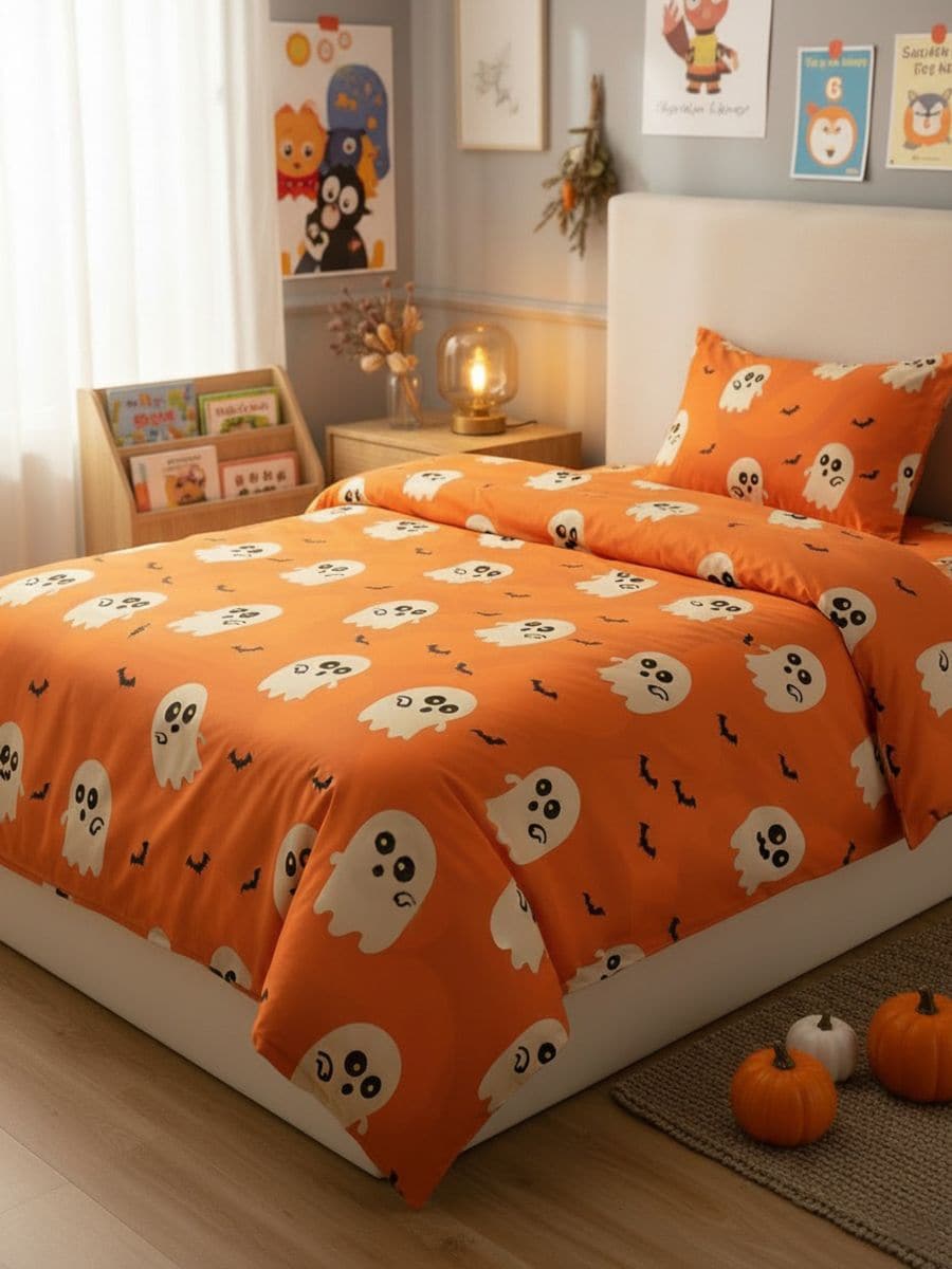 Komplet pościeli z motywem halloweenowym - pomarańczowy - SINSAY