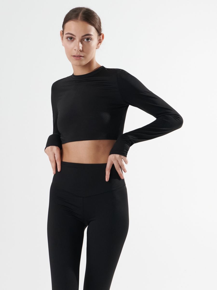 GYM HARD crop top with cut-out detail Color black - SINSAY - 7732J-99X
