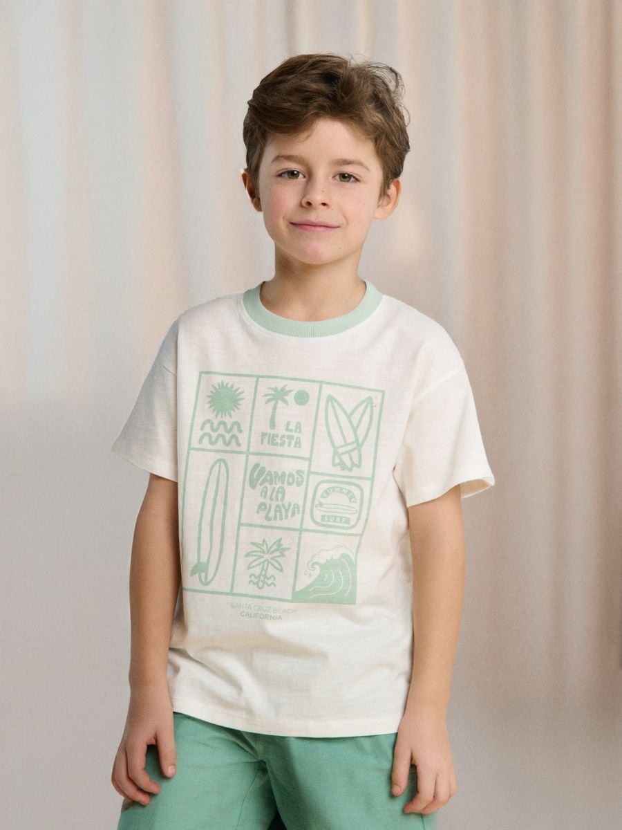 Різдвяна футболка з котом - кремовий - SINSAY